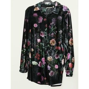 Soft Surroundings Jardim Floral Velvet Blouse Medium Button Up Garden Romantic